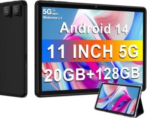 Tablet 2024 Newest 11 Inch Tablet Android 14 Tablets with 128GB + 20GB Large Storage, Octa-Core 2.0Ghz, 8000mAh,18W Fast Charging, 5G WiFi, GPS, 5+13MP Camera, Widevine L1, Face Unlock-Black