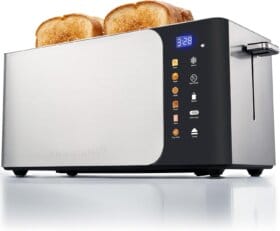 Elite Gourmet ECT5924D SmartToast Digital Long Slot 4 Slice Toaster, 1.5” Wide Slots for Thick Breads & Bagel Function, LED Touch Screen, Countdown Timer