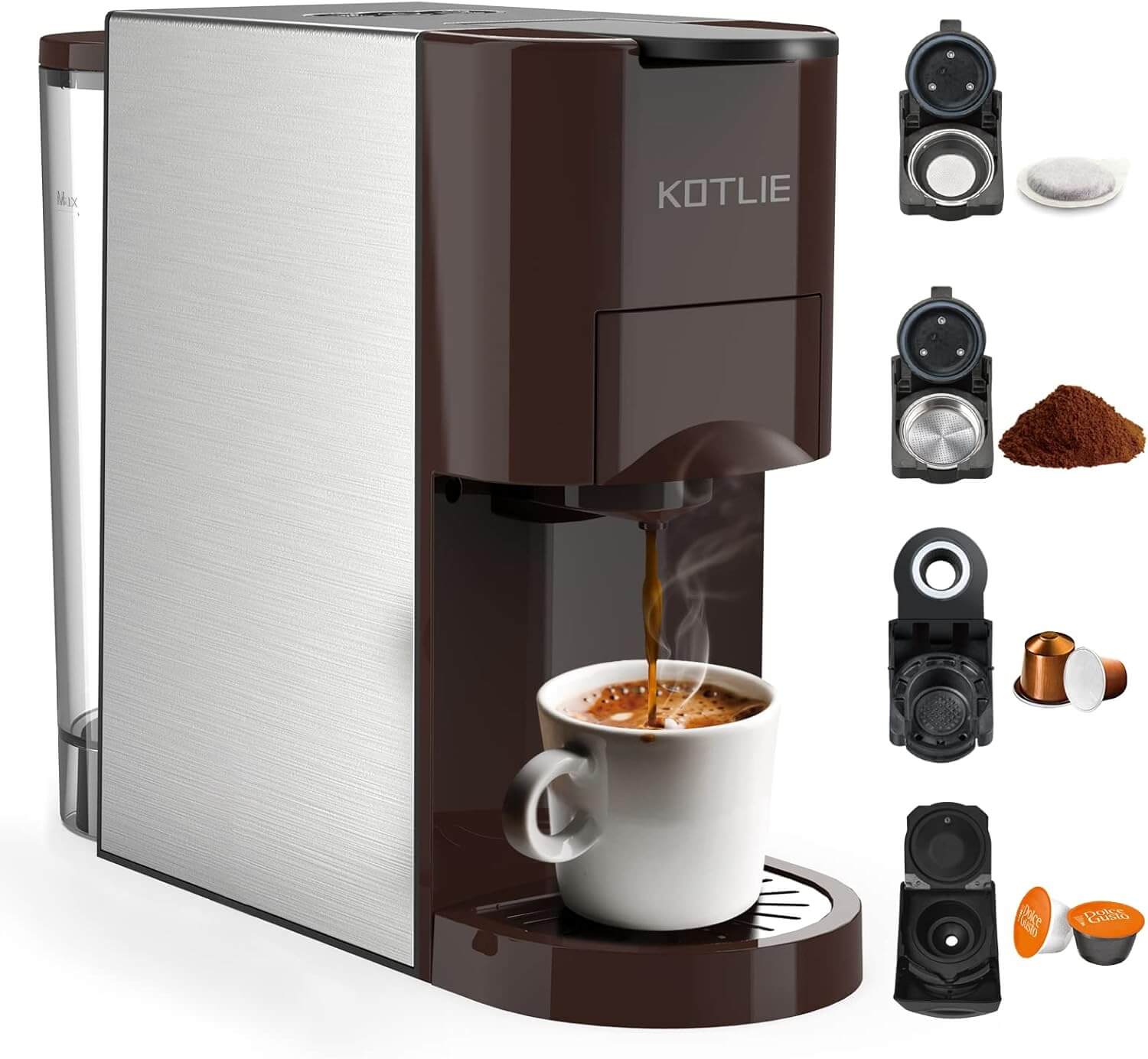 KOTLIE 19 Bar Espresso 4in1 Coffee Machine for Nespresso Original/Dolce Gusto/L’OR/Ground Capsule and ESE Coffee Pods