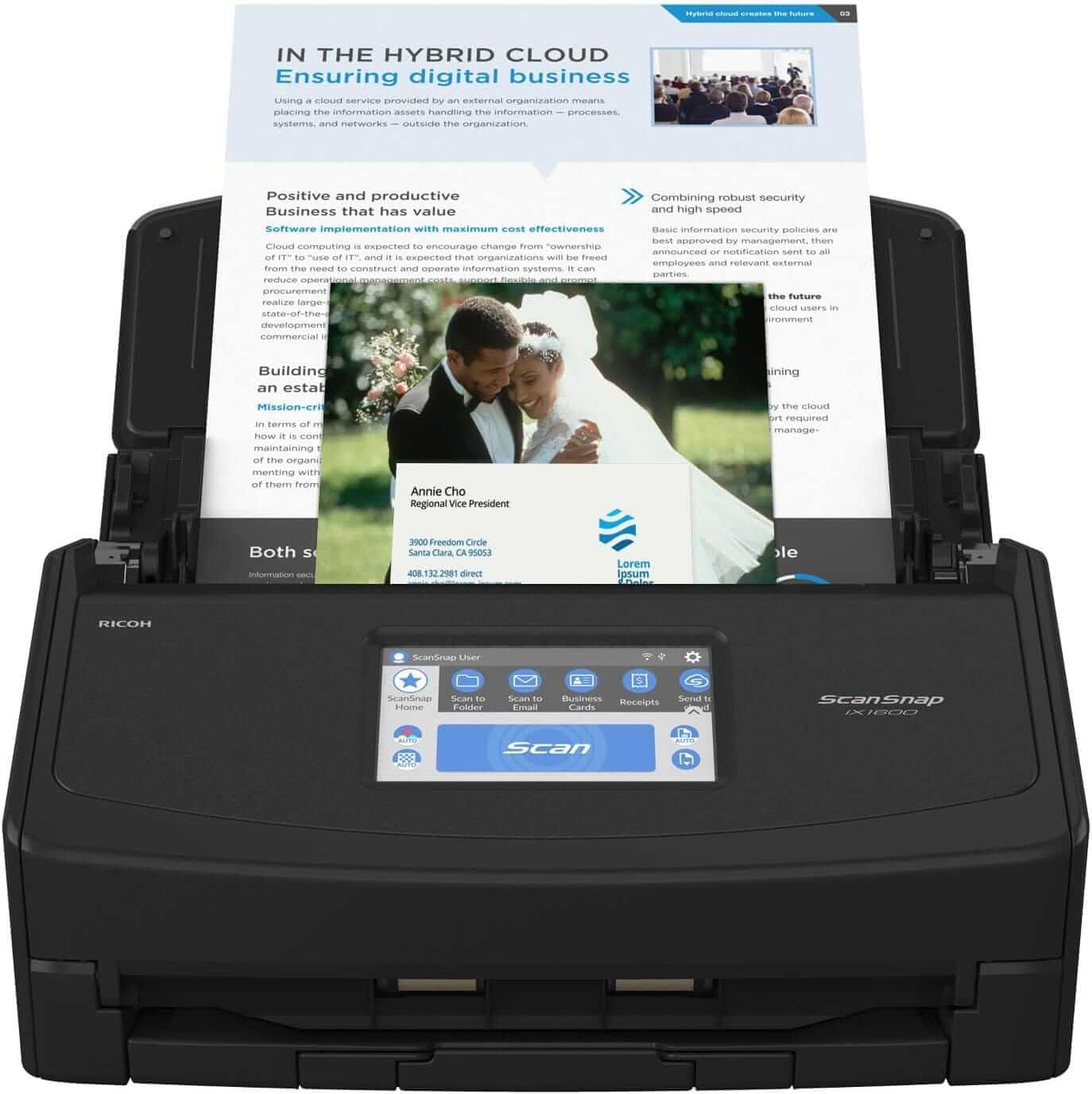 ScanSnap iX1600 Wireless or USB High-Speed Cloud Enabled Document, Photo & Receipt Scanner with Large Touchscreen and Auto Document Feeder for Mac or PC