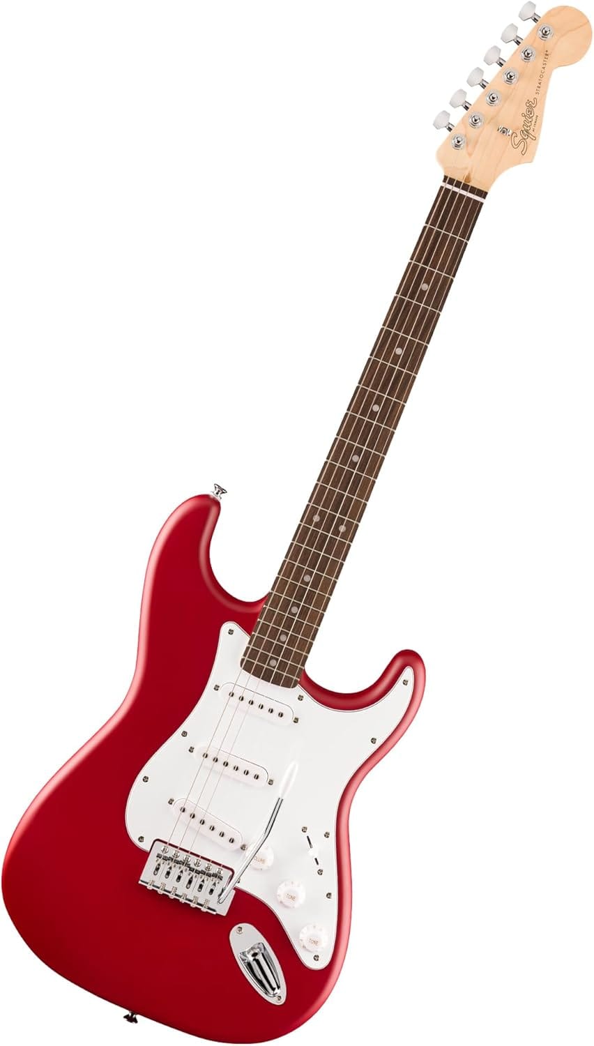 Squier by Fender Debut Collection Stratocaster Electric Guitar, Laurel Fingerboard, White Pickguard, Dakota Red