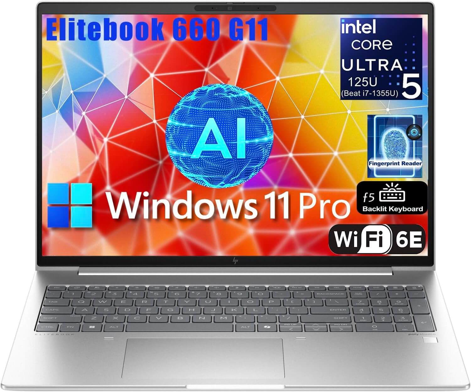 HP Elitebook 660 G11 Business Laptop, 16" FHD+ Computer, 12-Core Intel Ultra 5 125U (Beat i7-1355U), 16GB DDR5 RAM, 512GB PCIe SSD, WiFi 6E, Backlit KB, Fingerprint Reader, Windows 11 Pro
