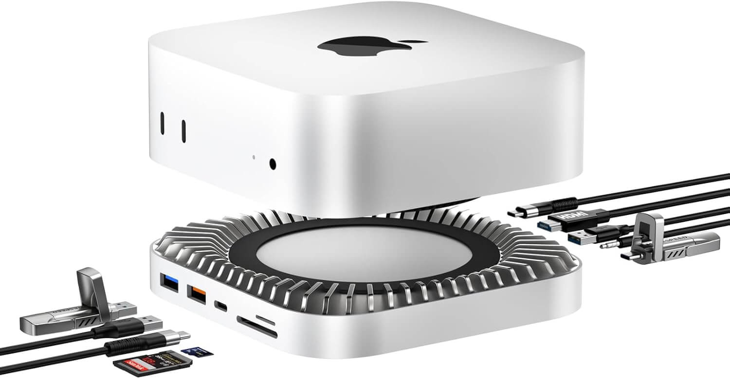 Mac Mini M4 Dock, USB C Hub Aluminum Mac Mini Stand and HDMI Hub for Mac Mini M4 and M4 Pro 2024 with M.2 NVMe/SATA SSD Enclosure, 4K60Hz HDMI,10G USB A/C, 5G USB A*2, USB-C Charge, SD/TF, Audio