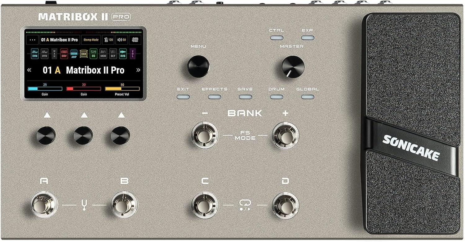 Multi-Effects Guitar Pedal Guitar Bass Amp Modeling IR Cabinets Simulation with Expression Pedal FX Loop MIDI Stereo OTG USB Audio Interface 4.3" Color Touchscreen Matribox II Pro QME-200