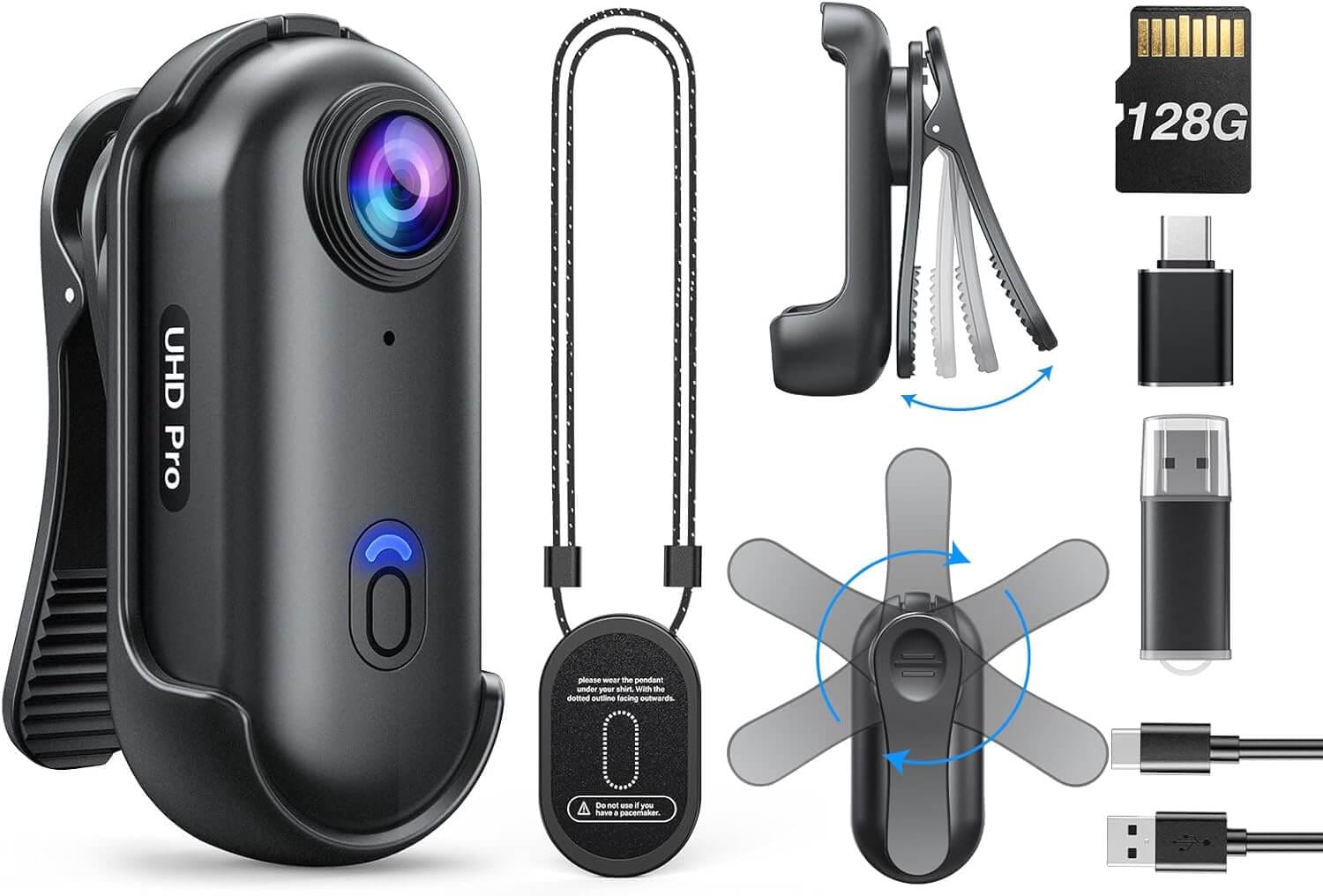 BOBLOV W4 2K Body Camera, Wearable 128GB Body Cam with 360°Rotate Clip & Magnetic Clip, 120 Minutes for Recording, Mini Camera Easy to Use for Lecture, Traveling, Pet Walking(128GB)