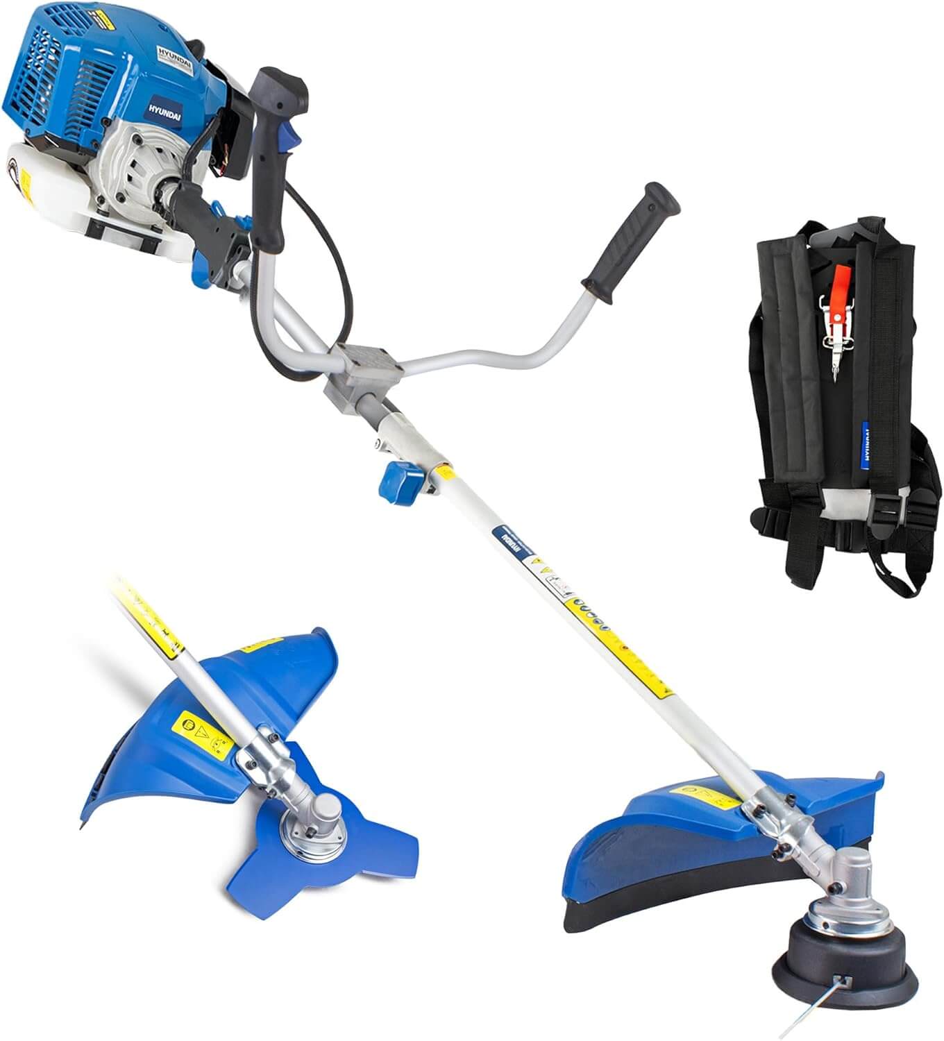 Hyundai 52cc Petrol Grass Strimmer Trimmer & Brush Cutter, 2 In 1 Garden Tool, 450mm Cutting Width, Heavy Duty, Split Shaft Design, Shoulder Harness Included With 3 Year Warranty