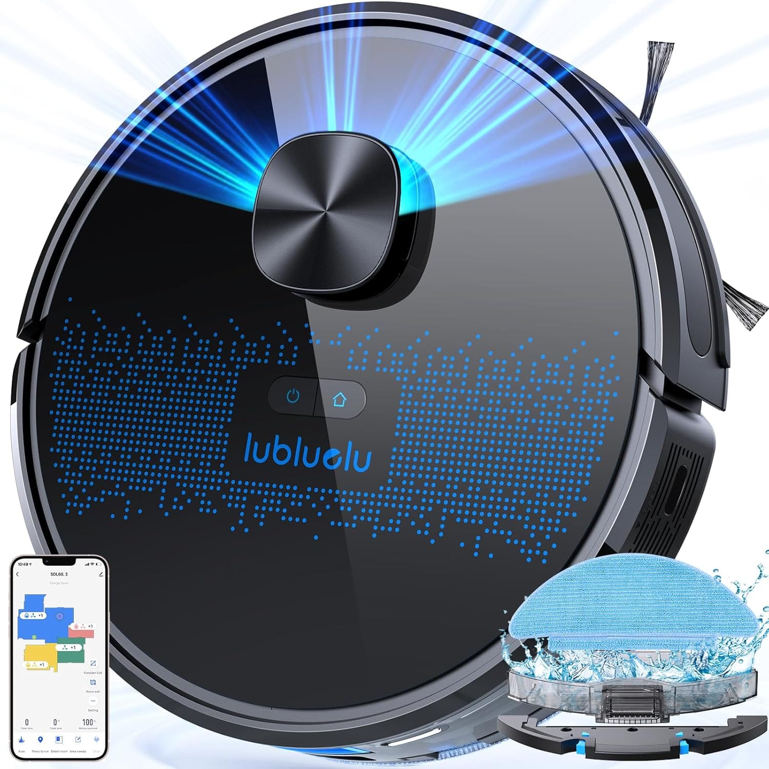 Lubluelu Robot Vacuum Cleaner with Wiping Function 2-1, 4000Pa Vacuum Cleaner Robot Laser Navigation with 5 Cards, 55 dB Robot Vacuum Cleaner with App Control, Ideal for Pet Hair, Carpets, Hard