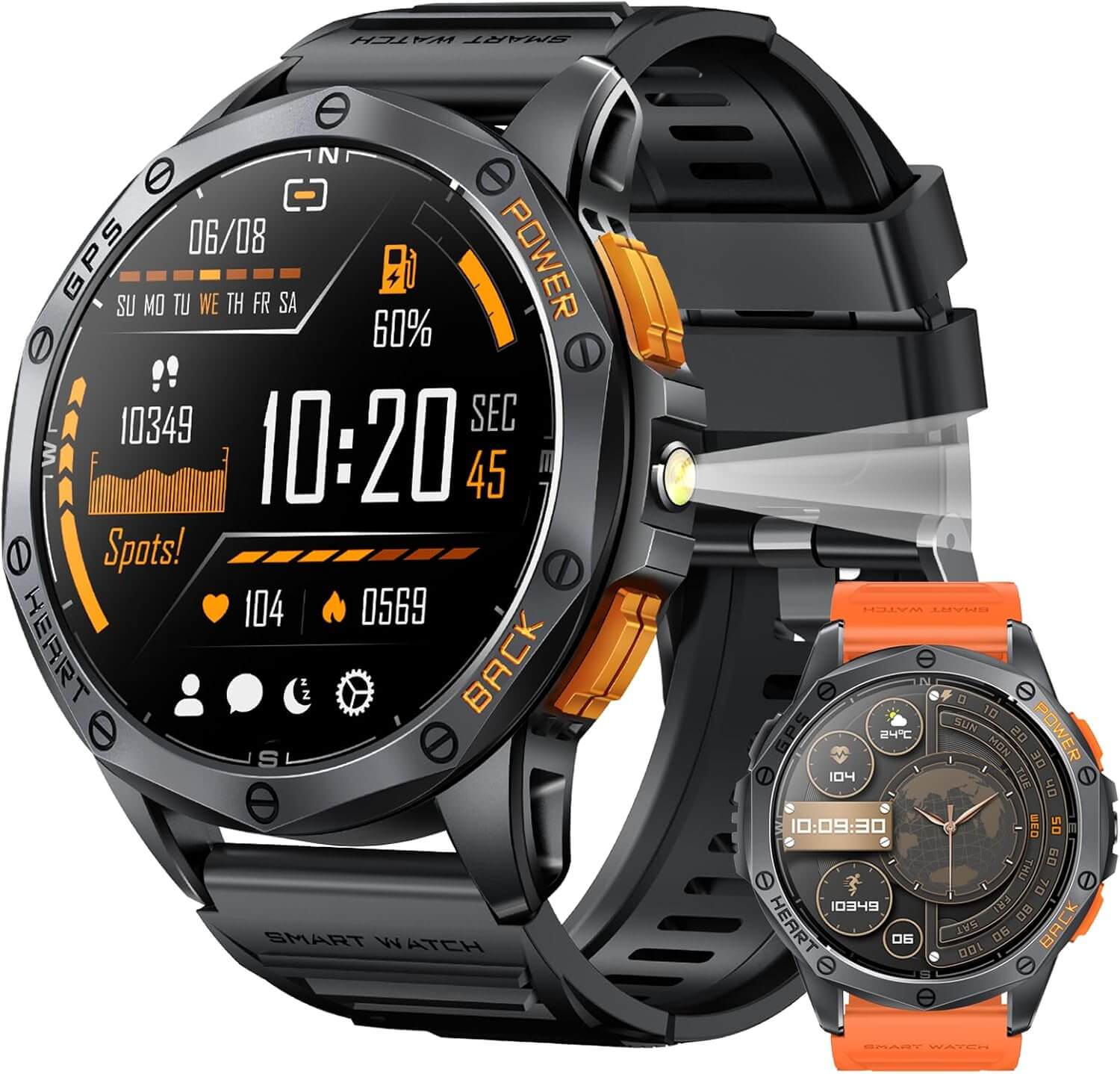 Military Smart Watches Built-in GPS, 170+ Sport Modes for Men with Flashlight, Smartwatch for Android Phones and iPhone