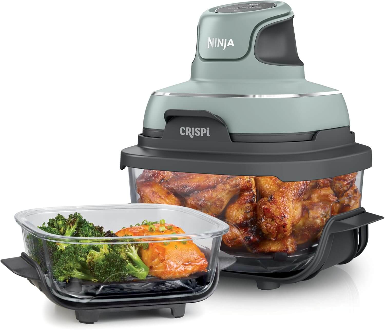 Ninja Crispi Air Fryer, Microwave, Freezer & Dishwasher Safe, Non Toxic Glass Portable Cooking System, 4 QT & 6 Cup Glass Containers with Storage Lids, Easy Meals, Air Fry, Bake