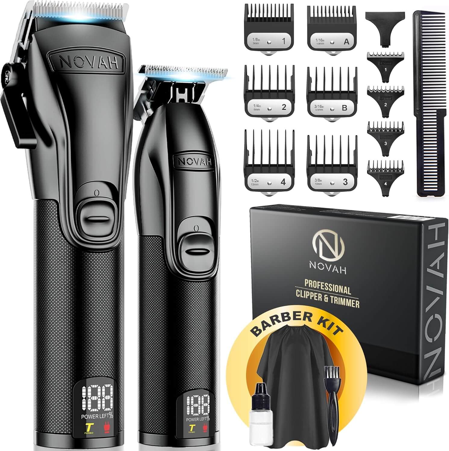 Novah Professional Hair Clippers for Men, Professional Barber Clippers and Trimmer Set, Mens Cordless Hair Clipper for Barbers Haircut Kit Fad
