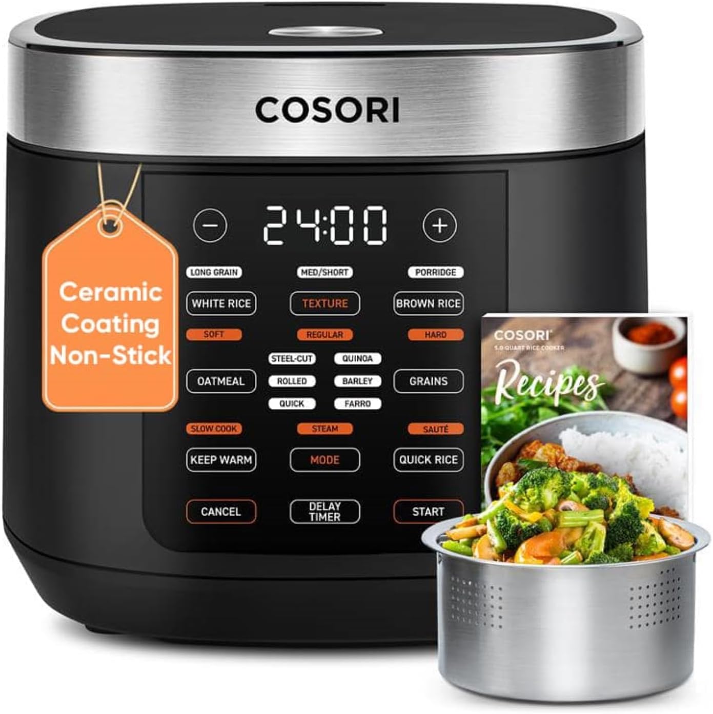 COSORI Rice Cooker 10 Cup, 24h Keep Warm, Non-stick Ceramic Inner Pot, 18 Functions Fuzzy Logic Rice Maker with Stainless Stee