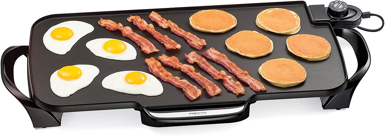 Presto 07061 22-Inch Electric Griddle with Removable Handles - Extra Large, Nonstick Ceramic, PFAS Free, Adjustable Temperature & Cool-Touch Handles, Black