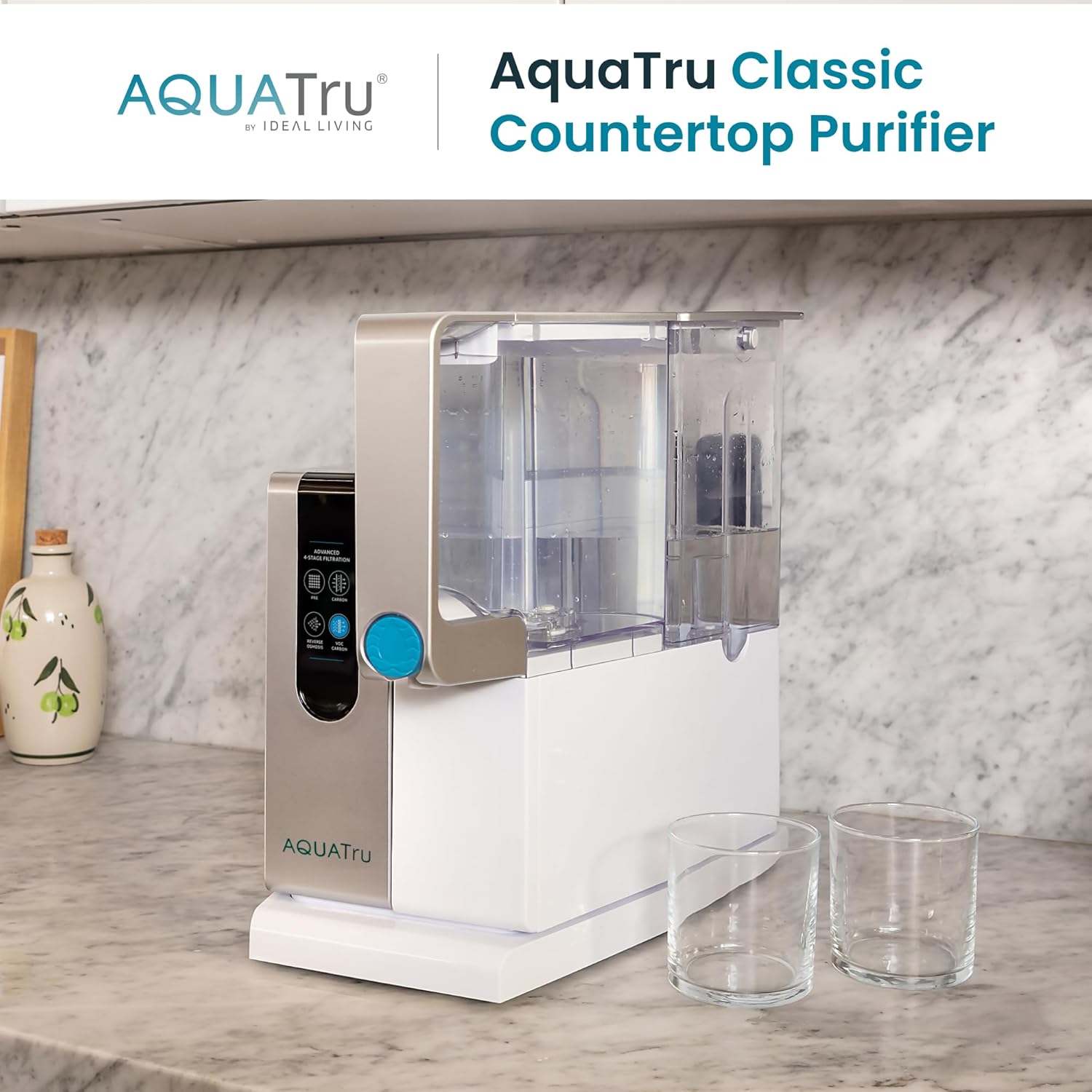 AquaTru Classic Countertop Water Purifier | Certified 4-Stage Reverse Osmosis System Removes 84 Contaminants Including Forever Chemicals, Lead, Fluoride & Microplastics | No Plumbing Required