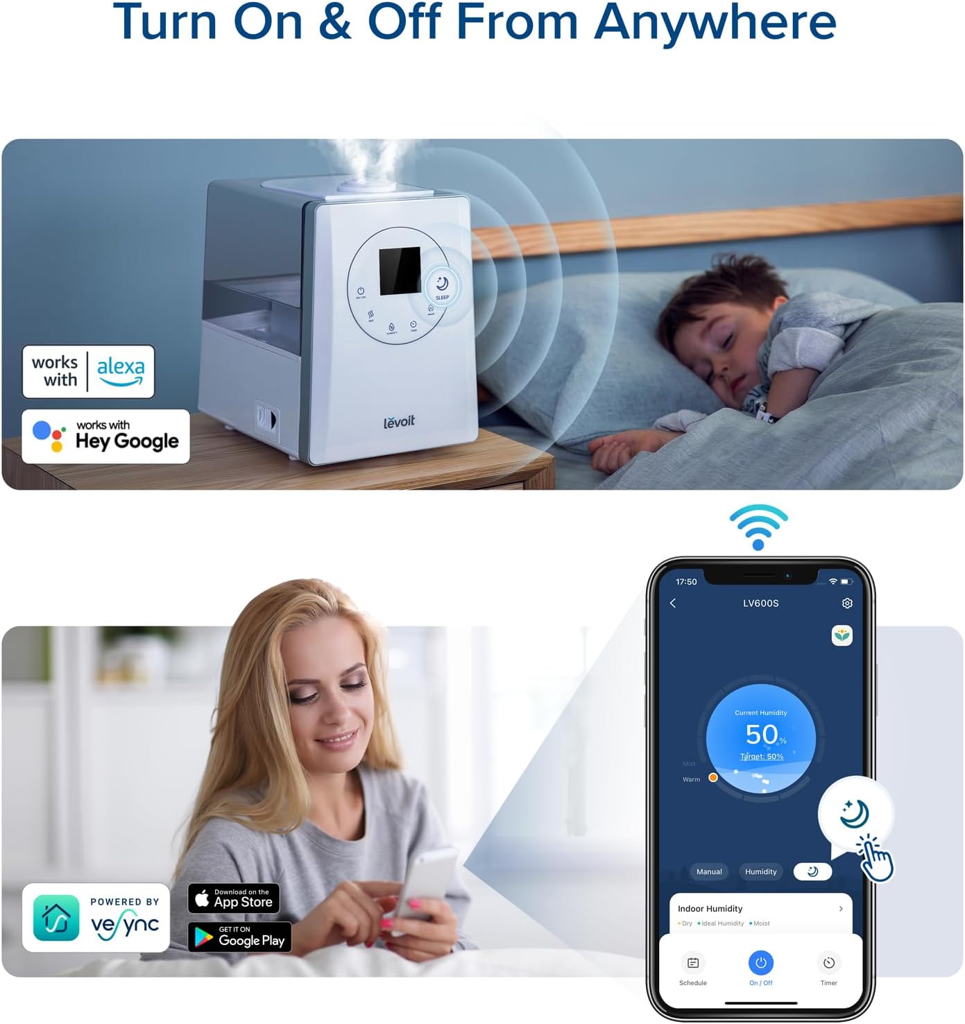 LEVOIT LV600S Smart Warm and Cool Mist Humidifiers for Home Bedroom Large Room, (6L) 753ft² Coverage, Quickly & Evenly Humidify Whole House, Easy Top Fill, App & Voice Control - Quiet Sleep Mode