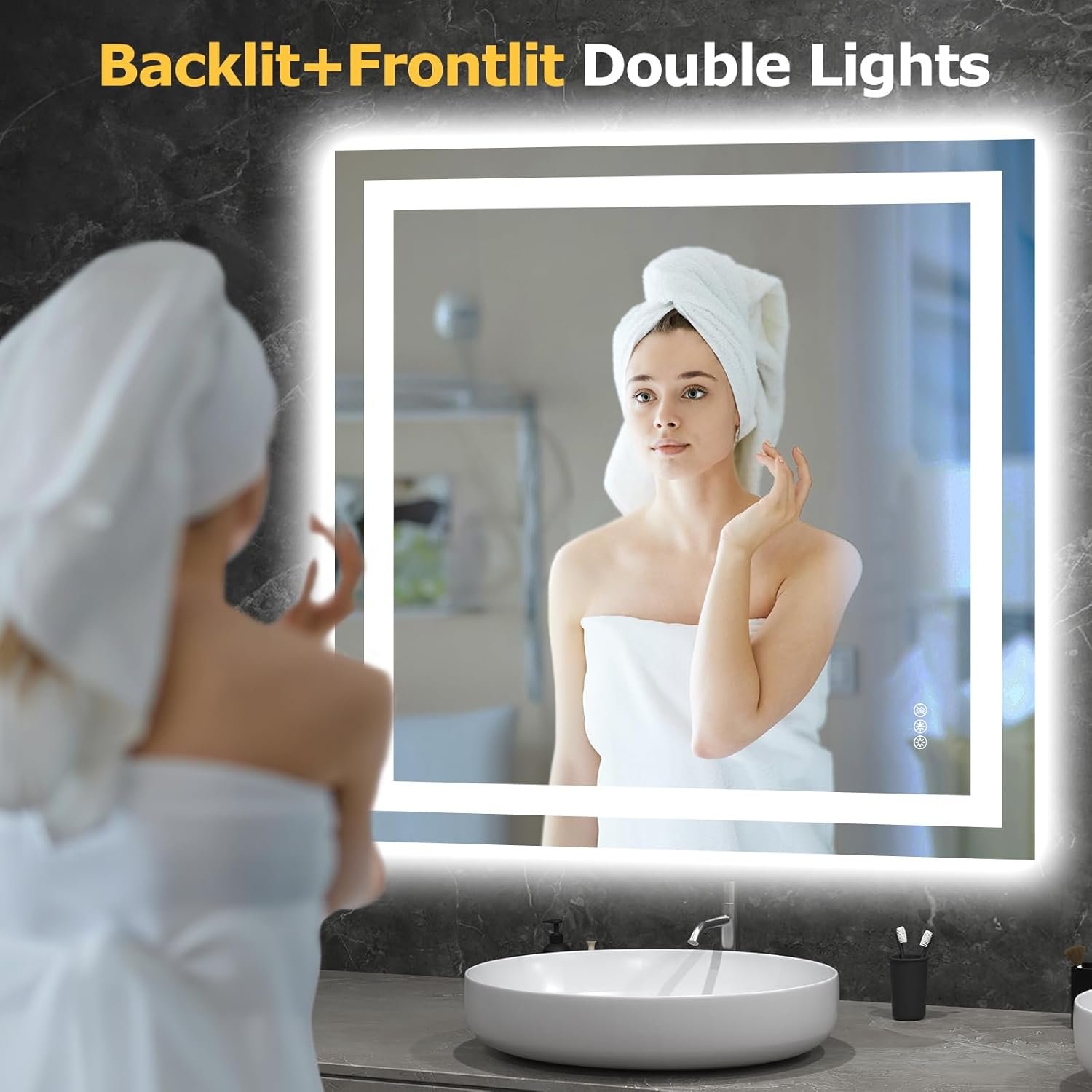 36X36 LED Bathroom Mirror with Lights, Anti-Fog, Dimmable, Backlit + Front Lit, Smart Bathroom Vanity Mirror, Memory Function, Shatterproof, Tempered Glass (Horizontal/Vertical)
