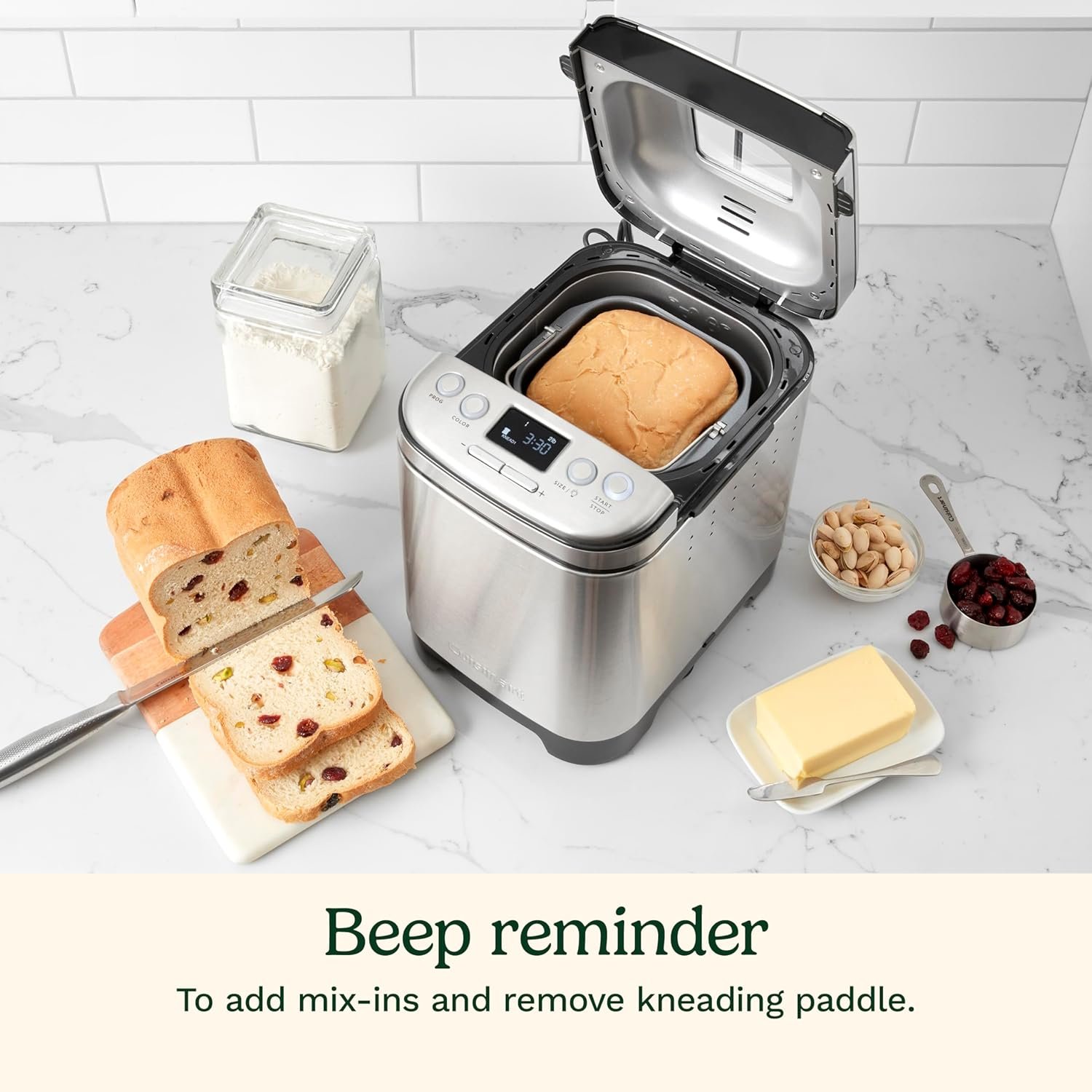 Cuisinart Bread Maker Machine, Stainless Steel Automatic Bread Machine with 12 Menu Options, 3 Loaf Sizes up to 2 Lb., 3 Crust Colors, Removable Nonstick Baking Pan & Kneading Paddle, CBK-110NAS