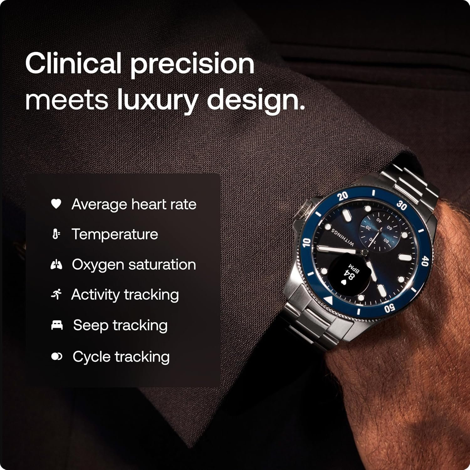 WITHINGS Scanwatch Nova - Heart Health Hybrid Smart Watch for Men & Women - SPO2, Temperature Monitoring, Sleep, Respiratory Health, Cycle Monitoring, 30-day Battery Life, Apple iOS/Android