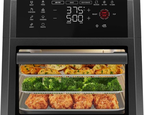 hefman 12-Quart 6-in-1 Air Fryer Oven with Digital Timer, Touchscreen, and 12 Presets - Family Size Countertop Convection Oven, Dishwasher-Safe Parts