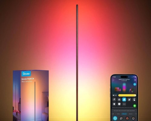 Govee RGBIC LED Floor Lamp Living Room, WiFi Floor Lamp, Dimmable, Work with Alexa and Google Assistant, 16 Million Colours, 58 Scene Modes, Music Modes, DIY Mode for Bedroom Gaming, Black